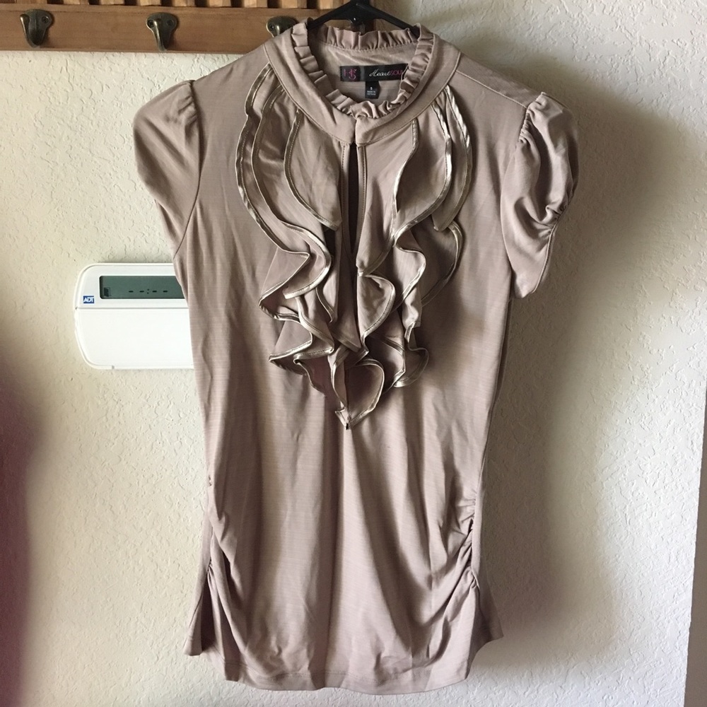 Taupe ruffled blouse